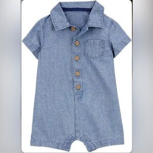 Carter's Light Blue Button Down Romper 12 Month
